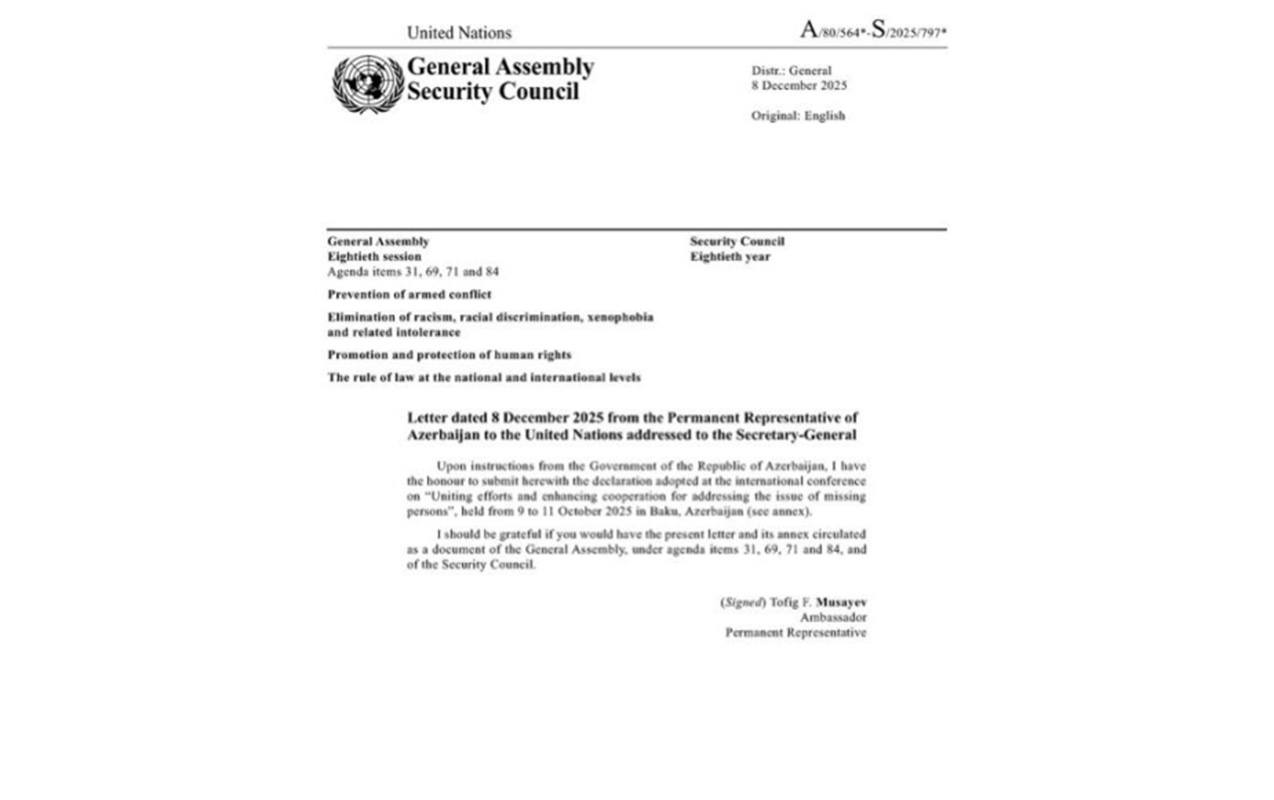 Bakı Bəyannaməsi BMT-nin rəsmi sənədi kimi dərc olundu