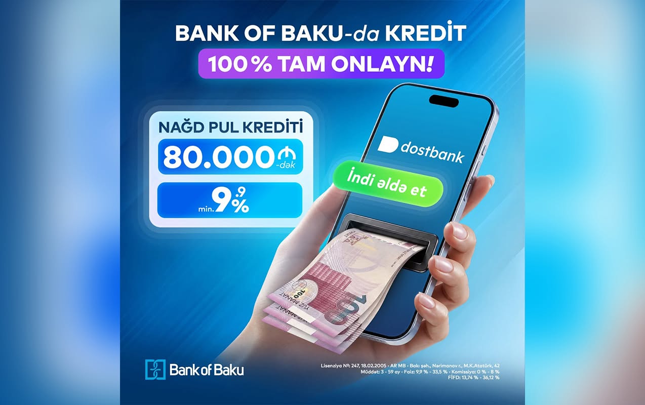 “Bank of Baku”dan krediti 100% tam onlayn əldə edin
