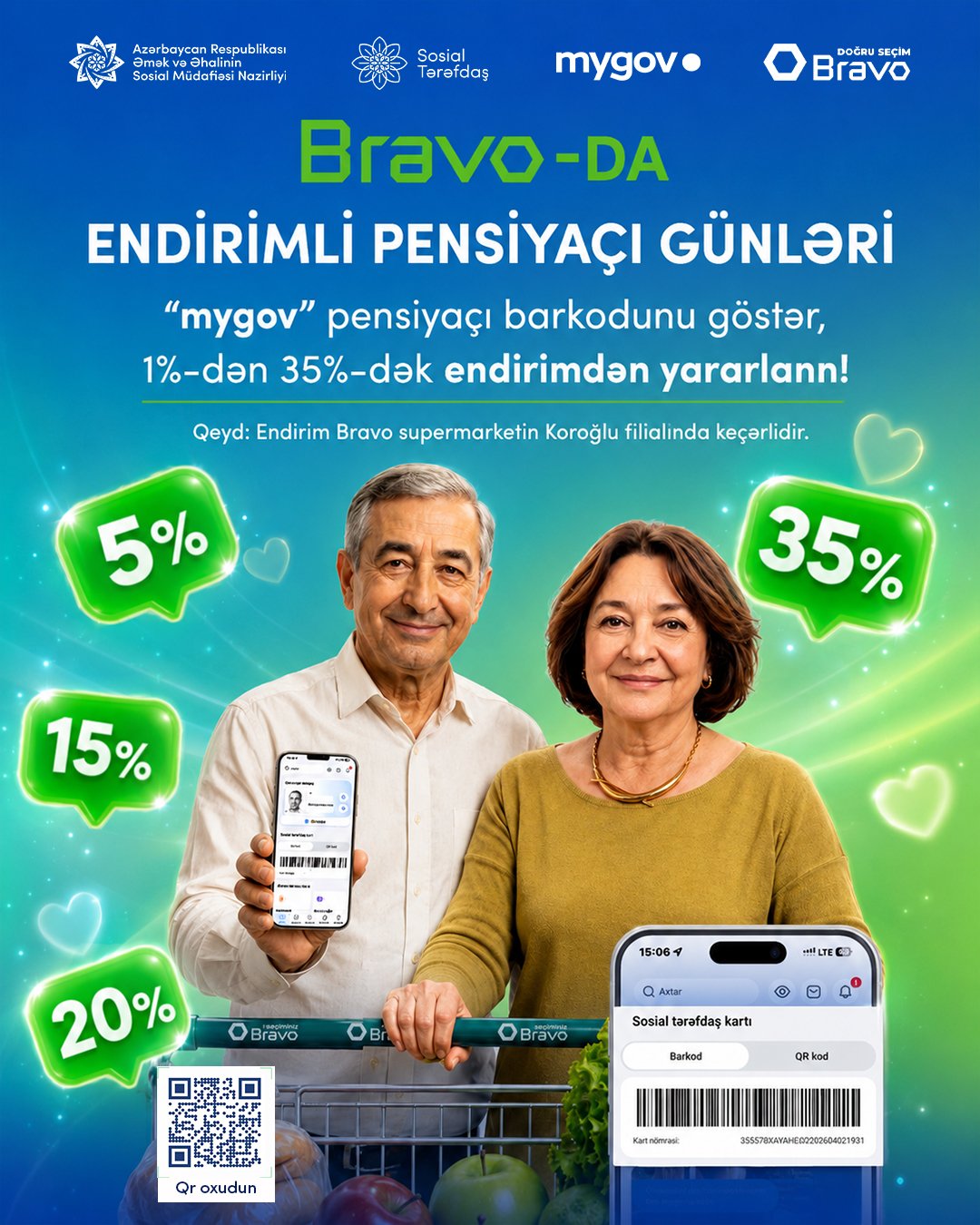 Əmək və Əhalinin Sosial Müdafiəsi Nazirliyinin həyata keçirdiyi Sosial Tərəfdaş Layihəsi çərçivəsində "Endirimli Pensiyaçı Günləri" kampaniyası keçiriləcək!