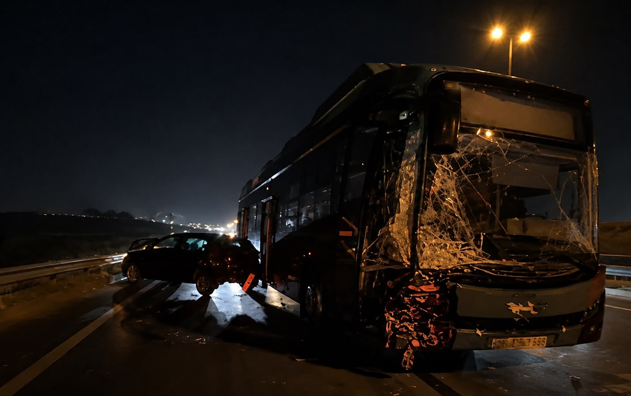 Aeroport yolunda “Opel”lə marşrut avtobusu toqquşdu